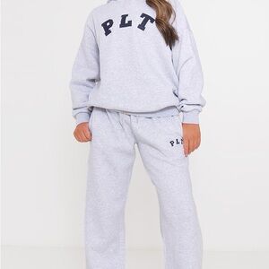 Gray PLT Logo Sweatshirt and Sweatpants Set